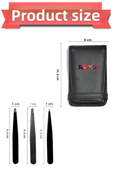 Rojmix مجموعة ملاقط احترافية مكونة من 3 قطع مع حقيبة جلدية سوداء فاخرة خاصة