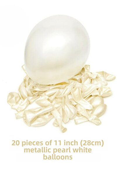SkyPop 20 Pcs Pearl White Metallic, 1 Pcs 100 cm Love Foil Balloon, 1 Pcs Raffia, 100 Balloon Tapes