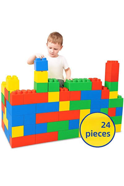 TOHA مجموعة قوالب الطوب XL - 24 قطعة لعبة بناء كبيرة الحجم للأطفال من عمر 3 س...