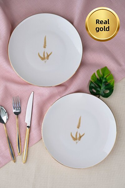 tabakevi Tabak Evi Porcelain Natura Marinum Gold Gilded Cake Plate 20.50cm 2 Pcs