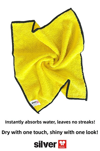 SİLVER HOME Microfiber Super Absorbent 5-Piece Towel Cleaning Cloth-Yellow