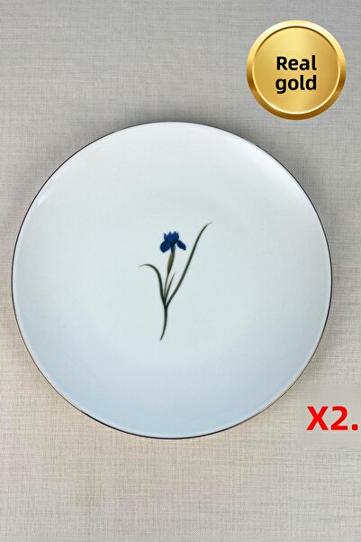 tabakevi Tabak Evi Porcelain Natura Iris Gold Gilded Serving Plate 24.50cm 2 Pcs