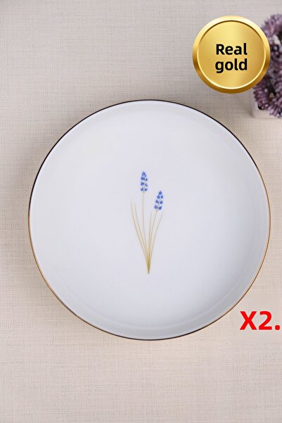 tabakevi Tabak Evi Porcelain Natura Lavender Gold Gilded Deep Plate 18.50cm 2 Pcs