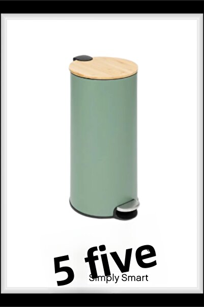 5FIVE Modern Metal Pedal, Bamboo Lid 30 Lt. Trash Bin, Green