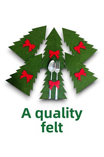 Karter İnovasyon Christmas Patterned Ribbon Cutlery Holder, Christmas Decoration, Christmas Ornament for 6 People