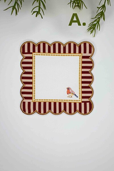 decofav Decorative Edge Embroidered Ecru Mint Patterned Digital Printed Embroidered Cocktail Napkin 1 Piece