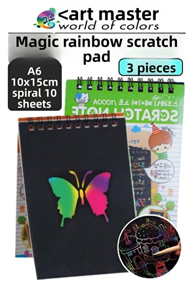 Artmaster Caiet de răzuit Curcubeu Magic A6 10x15 cm 3 Pachete 10 Foi Caiet d...