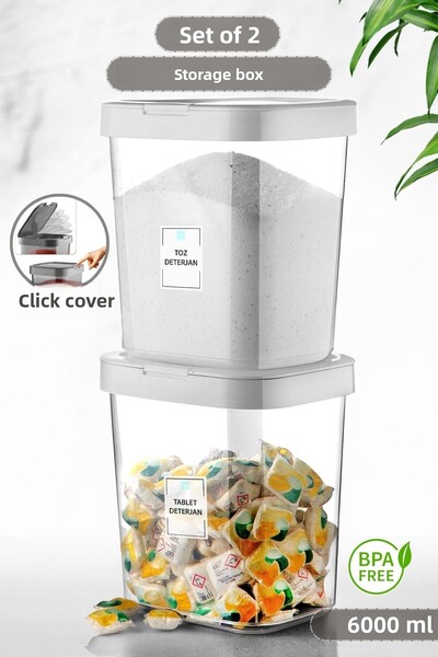 MYBOX Σετ με 2 δοχεία αποθήκευσης με καπάκι που κλειδώνει με ετικέτα - Οργανω...