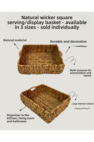 CasaLinda Coș pătrat de servire/organizare din răchită naturală – 3 dimensiun...