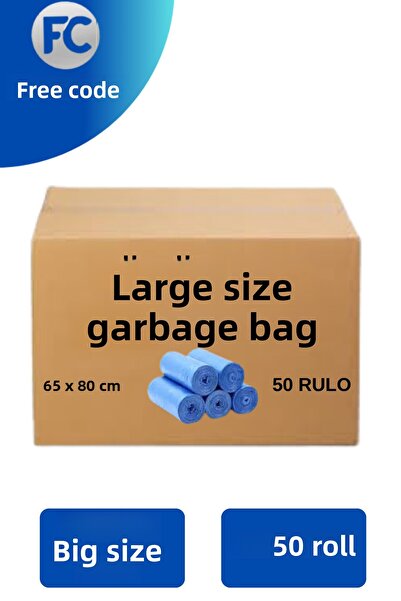 Freecode كيس قمامة كبير الحجم 65×80 سم أزرق - 50 عبوة في صندوق - كيس قمامة قي...