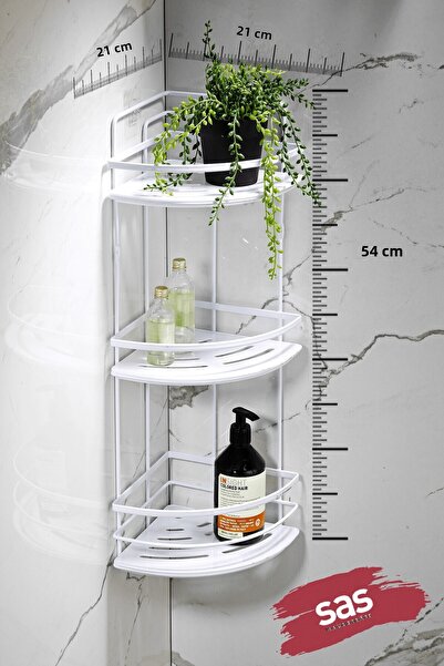 Sas Haus 3-Tier Adhesive Bathroom Corner Shelf – Adjustable Crystal Shelf (Stick-On/Screw-On) White-White