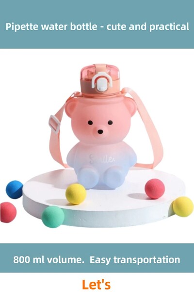 Letsii Teddy Bear Designed Leakproof Water Bottle with Straw 800 ml