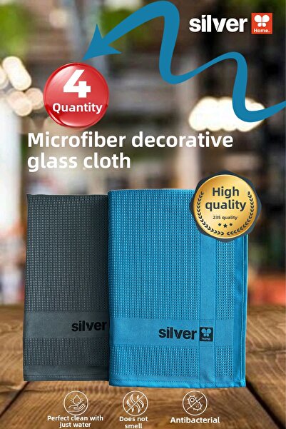 SİLVER HOME 200 Gsm 4-Pack 40×60 Decorative Glass Cloth - 2 Anthracite 2 Petrol Blue