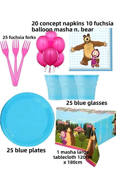 Parti dolabı 20-Person Masha and the Bear Birthday Set Masha and the Bear Themed Party Supplies Napkin Cover