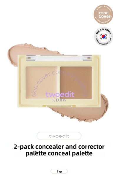 twoedit باليت كونسيلر ومصحح عيوب البشرة من لونا سكين كوفير، عبوة من قطعتين