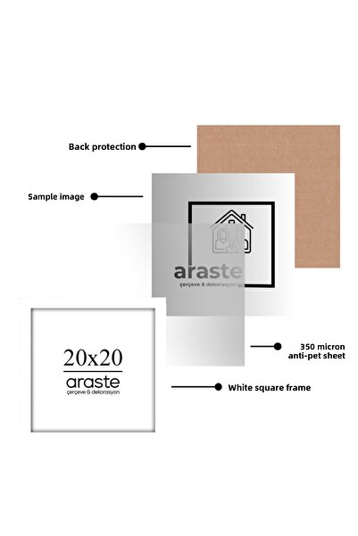 Araste Dekorasyon إطار 20×20 - إطار صور - إطار مربع - زاوية ذكريات - إطار فارغ