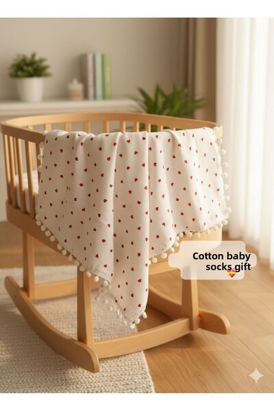 Tiril Tiril Muslin Baby Blanket Special Pompom Embroidered 100% Cotton 80X90