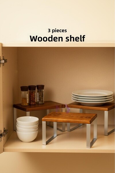 Myend 3 kusy luxusnej poličky z prírodného dreva na organizovanie na doske sk...