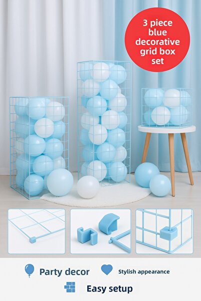 TOYFEST Set de 3 cutii cu grilă din plastic albastru |   Cutie decorativă pen...