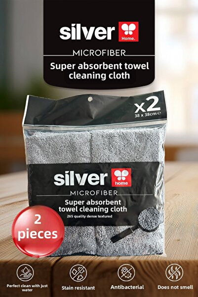 SİLVER HOME Overlocked Microfiber Super Absorbent 2-Piece Towel Cleaning Cloth - Anthracite