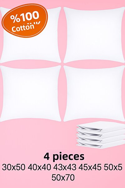 ÇIQRIK HOME 4 Pieces 100% Cotton Fabric Zippered Cushion Inner Liner 6 Sizes Cushion Cover Pillowcase/ Color: White