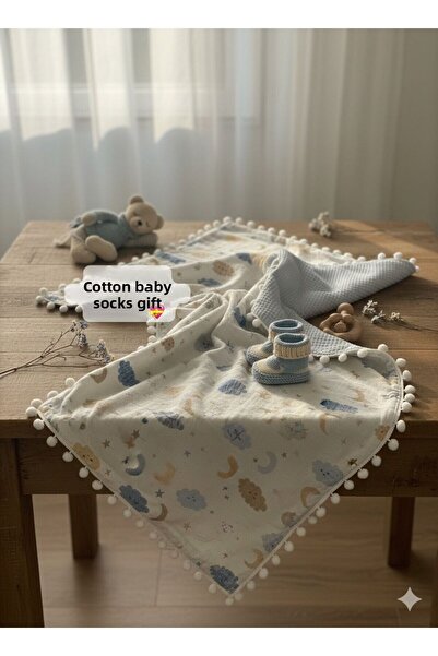 Tiril Tiril Muslin Baby Blanket Special Pompom Embroidered 100% Cotton