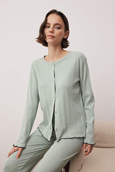 Trendyol Collection Green Plain Ribbed Knit Knitted Pajamas Set Thmaw26Pt00219