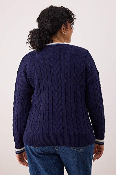Trendyol Curve Синій светр з плетеним візерунком у стилі коледжу TBBAW26AN00053