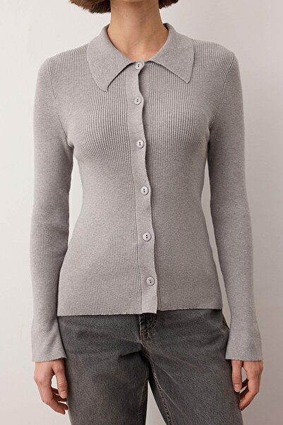 Trendyol Collection Wardrobe Essentials Gray Premium Yarn Polo Neck Knitwear Cardigan |   Twoaw26Hi00225