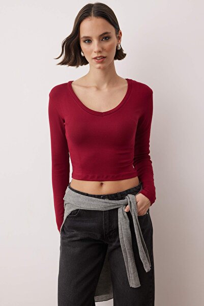 Trendyol Collection Anthracite-Burgundy Knitted Blouse Twoaw25Bz00306