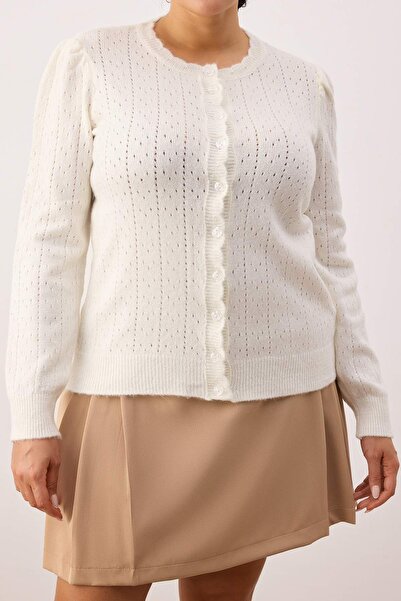 Trendyol Curve Ecru Soft Textured Perforated Openwork Knitwear Cardigan Tbbaw26Av00041