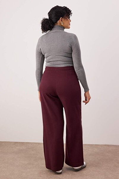 Trendyol Curve Premium Burgundy Wide Leg Plus Size Pants Tbbaw26Ar00024