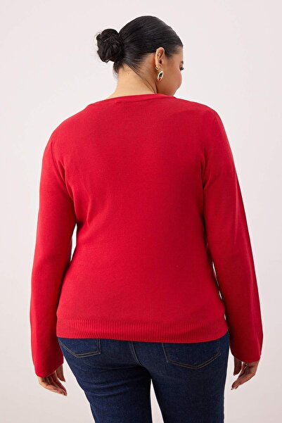 Trendyol Curve Wardrobe Essentials Red Button Detailed Cotton Basic Knitwear Cardigan Tbbaw26Av00042