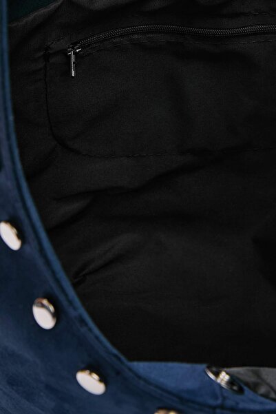 TRENDYOL SHOES Marineblaue ovale Damen-Umhängetasche aus Wildleder in mittlerer Größe TAKAW26OC00051