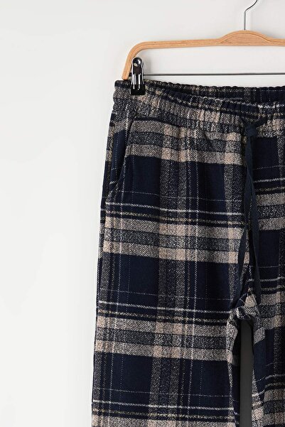 Trendyol Collection Navy Blue Wide Fit Plaid / Checkered Woven Pajama Bottoms Tmnaw24Pj00019
