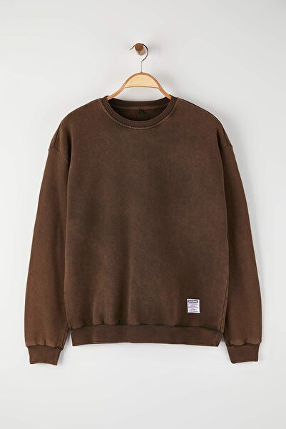 Trendyol Collection Кафяво Premium Oversize/Широко изрязано Светло/Бледо ефектно Шардоне без качулка TMNAW24SW00021