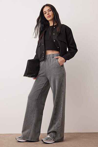Trendyol Collection Anthracite Washed Wideleg/Flared Knitted Sweatpants Twoaw26Ea00021