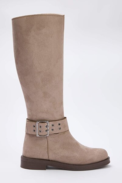 TRENDYOL SHOES Mink Eyelet Detailed Women's 3 cm Flat Sole Riding Boots Takaw26Cz00000