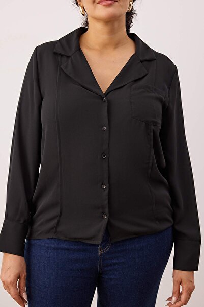 Trendyol Curve Black Shirt Collar Pocket Detailed Woven Oversized Shirt Tbbaw26Ax00006