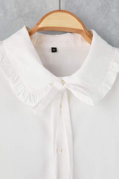 Trendyol Curve Premium Ecru Baby Collar Long Sleeve Plus Size Shirt Tbbaw26Ax00015