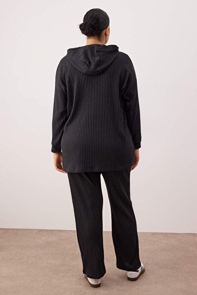 Trendyol Curve Ανθρακί Χρώμα με κουκούλα γιακά Relaxed Fit Knitted Camisole Plus Size Σετ - TBBAW23CP00016