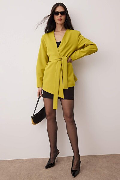 Trendyol Collection Оливковозелено сако с двойно закопчаване и детайлна тъкан TWOSS25BC00031