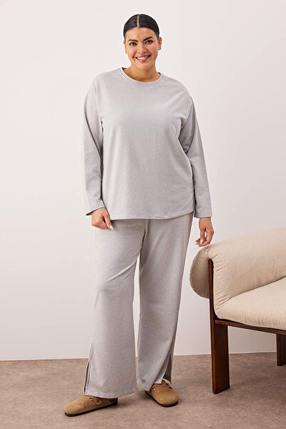 Trendyol Curve Сірий трикотажний спортивний костюм великого розміру з розрізами на штанинах TBBAW23AI00055