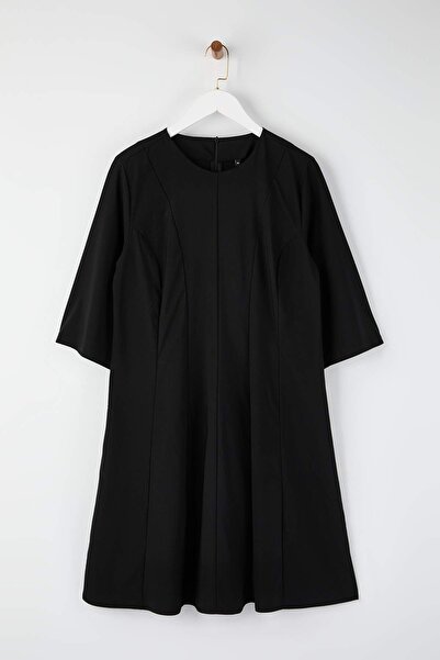 Trendyol Curve Black Three Quarter Sleeve Godeli Mini Woven Plus Size Dress Tbbaw26Ah00074