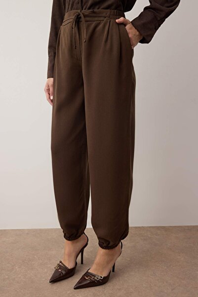 Trendyol Collection Dark Brown Soft Fabric Elastic Waist Balloon/Pants Twoaw26Pl00145