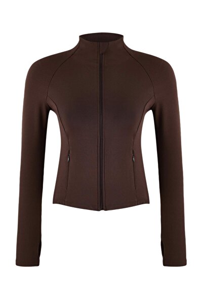 Trendyol Collection Καφέ πλεκτό αθλητικό μπουφάν κατάδυσης/σκούμπα THMAW26SK00004