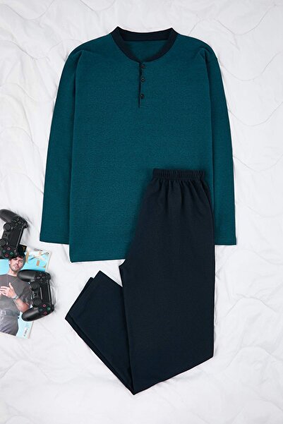 Trendyol Collection Petrol Regular Yakası Buttoned Knitted Pajama Set Tmnaw26Pt00074