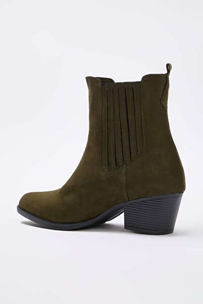 TRENDYOL SHOES Χακί σουέντ γυναικείες μπότες καουμπόη TAKAW26BO00102