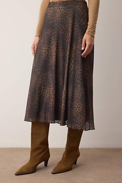 Trendyol Collection Multi-Colored Animal Skater Printed Foam Flexible Knitted Skirt Twoaw26Et00154