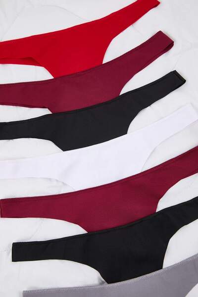 Trendyol Collection Chiloți micro tanga, 7 piese, burgund-multicolor THMSS25KU00036